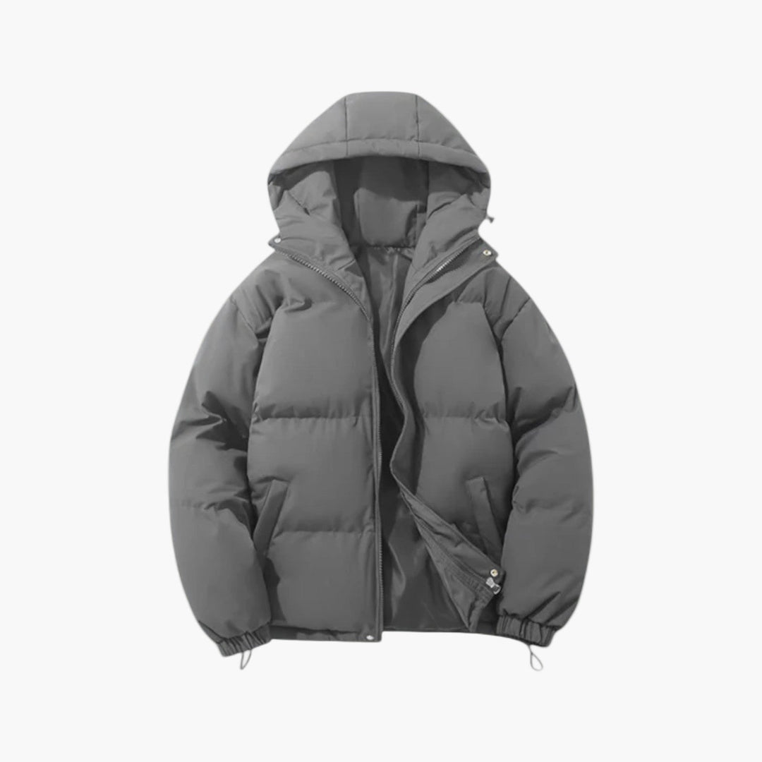 Comfortable men's hooded quilted jacket, designed for optimal warmth in cold weather