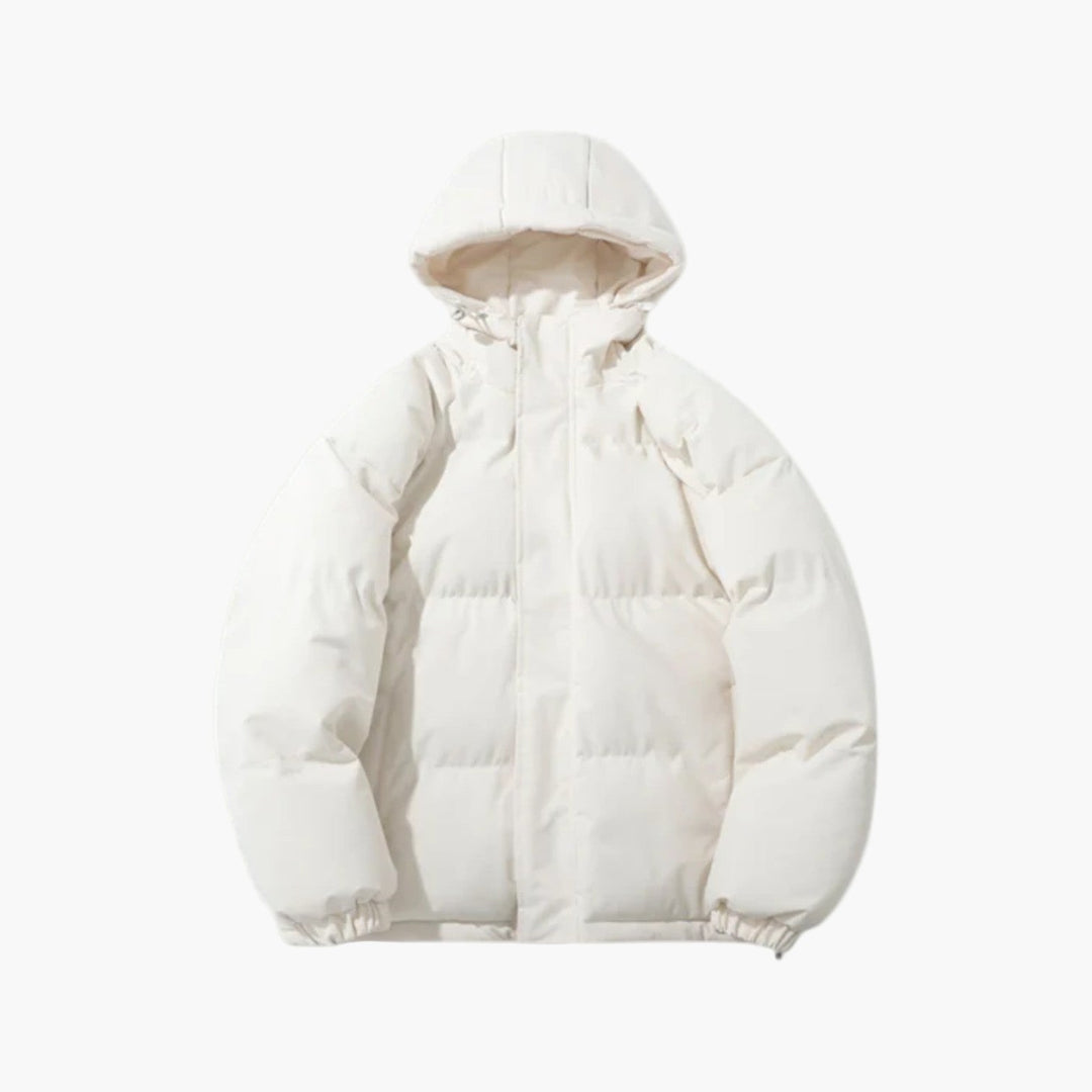 Blue men's hooded quilted puffer jacket, a cozy and stylish winter outerwear option