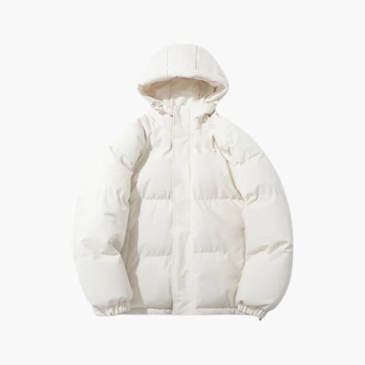 Blue men's hooded quilted puffer jacket, a cozy and stylish winter outerwear option