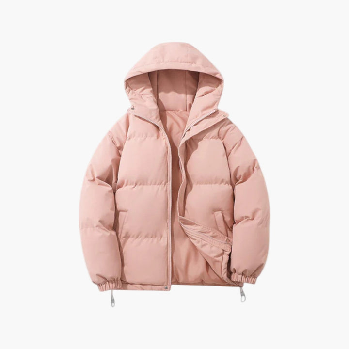Men's casual hooded puffer jacket in dark grey, featuring soft quilted design