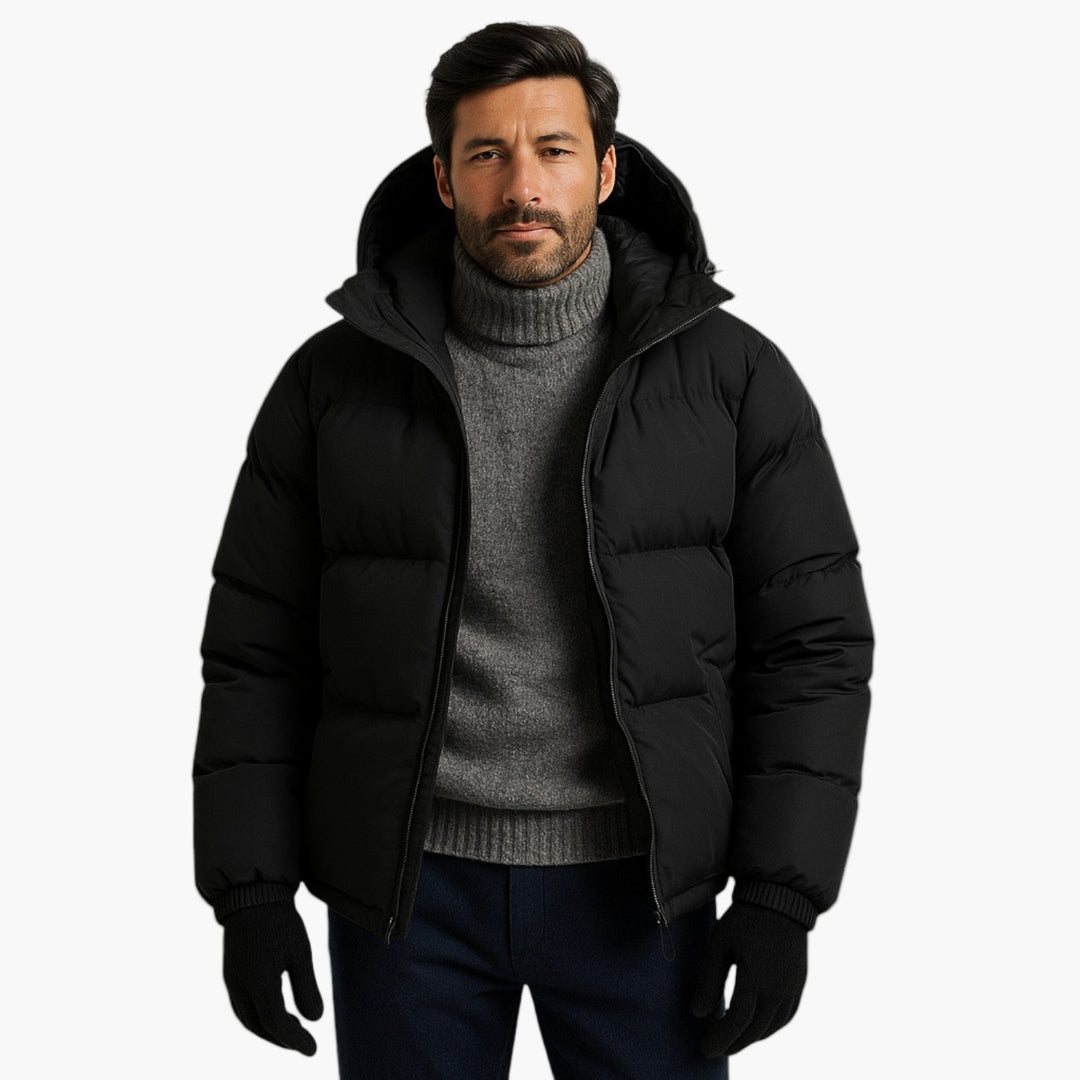 Men's insulated hooded quilted jacket, providing warmth and comfort in winter