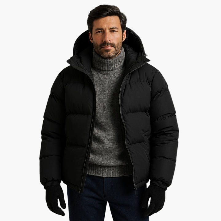 Men's insulated hooded quilted jacket, providing warmth and comfort in winter