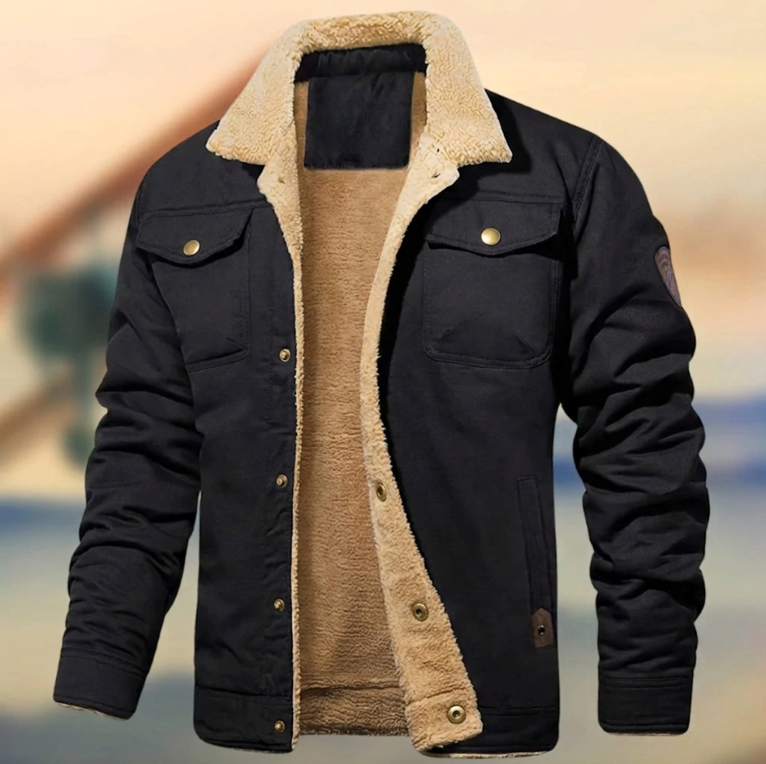 Stylish men's sherpa collar jacket, versatile casual outerwear. Modern long sleeve design for autumn & winter layering.