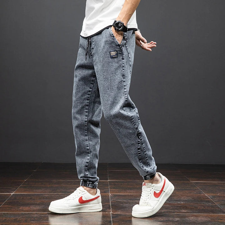 Stylish men's drawstring jogger jeans, perfect casual pants for modern fashion