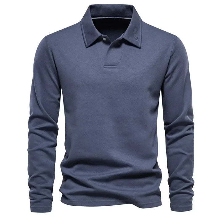 Comfortable men's long-sleeve knit polo sweater, a versatile top for casual wear and everyday fashion.