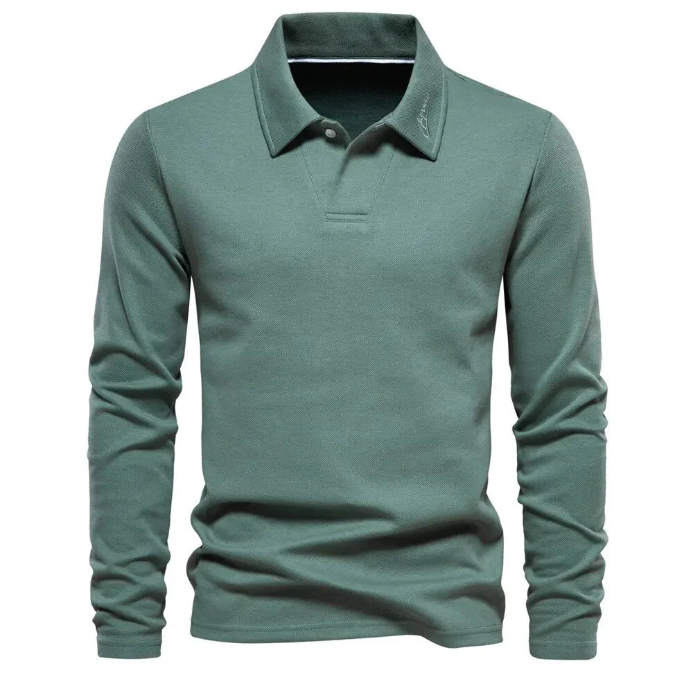 New men's long-sleeve knit polo sweater, offering timeless style & everyday comfort for versatile casual wear.