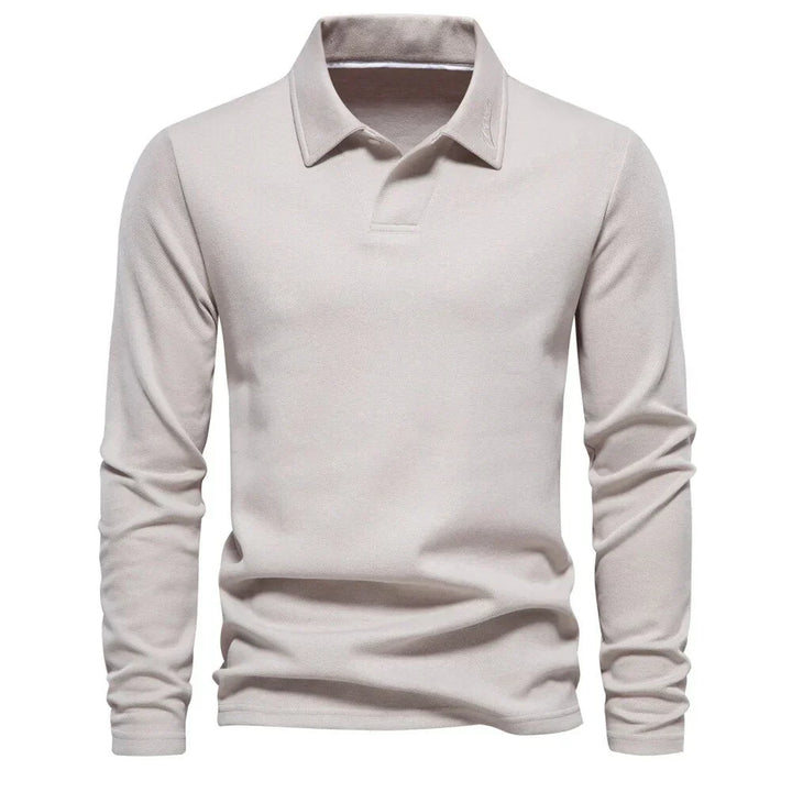 Elegant men's casual polo sweater, a comfortable, versatile long-sleeve knit top for modern men's fashion.