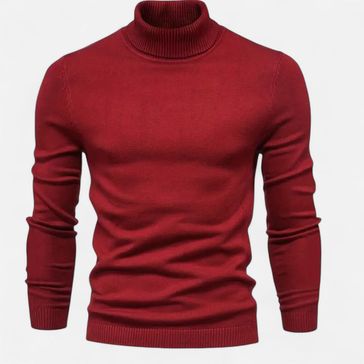 Men's casual knit pullover sweater with lapel neck in wine red, perfect for autumn & winter style.