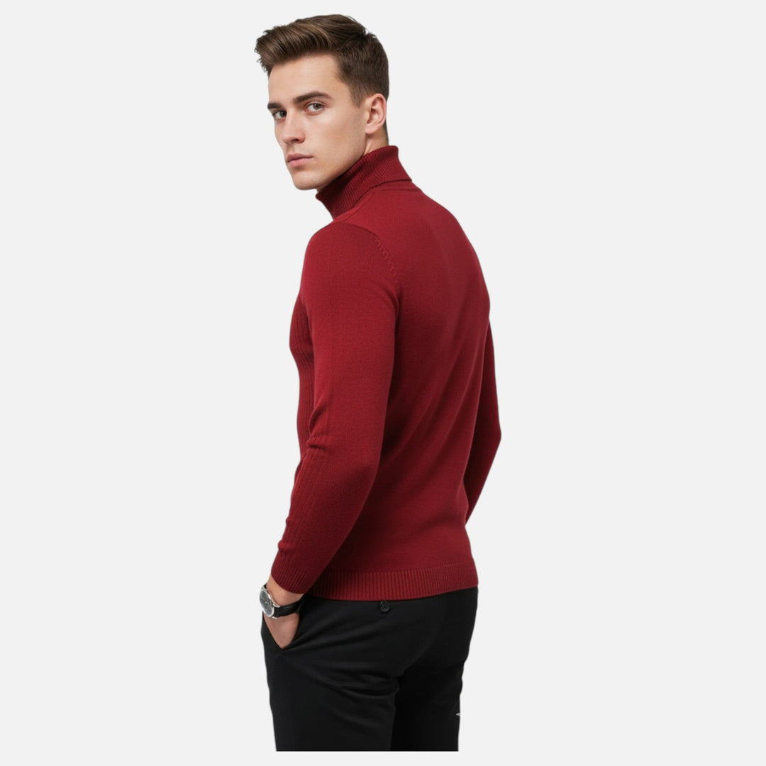 Elegant men's lapel neck knit sweater in black, ideal for casual autumn and winter fashion.