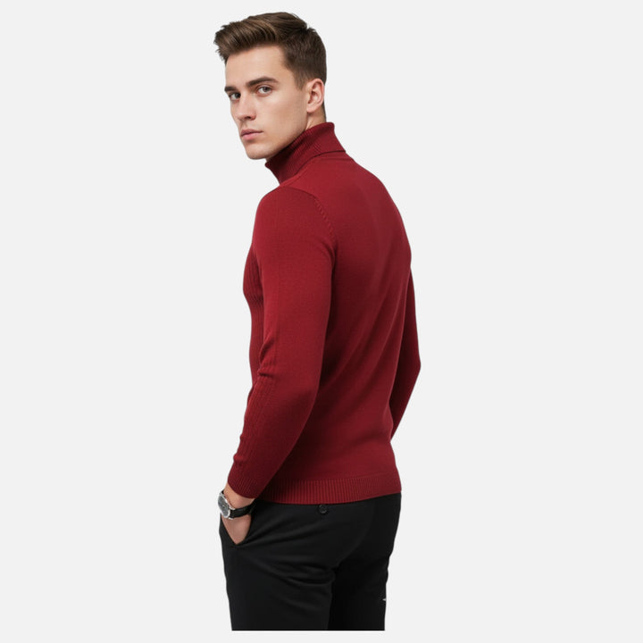 Elegant men's lapel neck knit sweater in black, ideal for casual autumn and winter fashion.