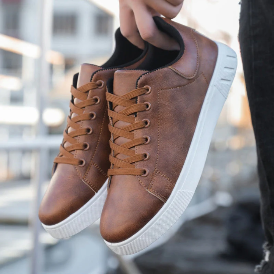 Men's casual lace-up sneakers on a neutral background, emphasizing versatile street style and comfort.