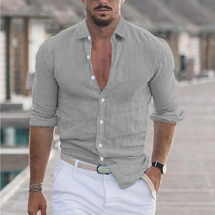 Casual men's linen shirt, long sleeve button-up, perfect for summer, comfortable regular fit