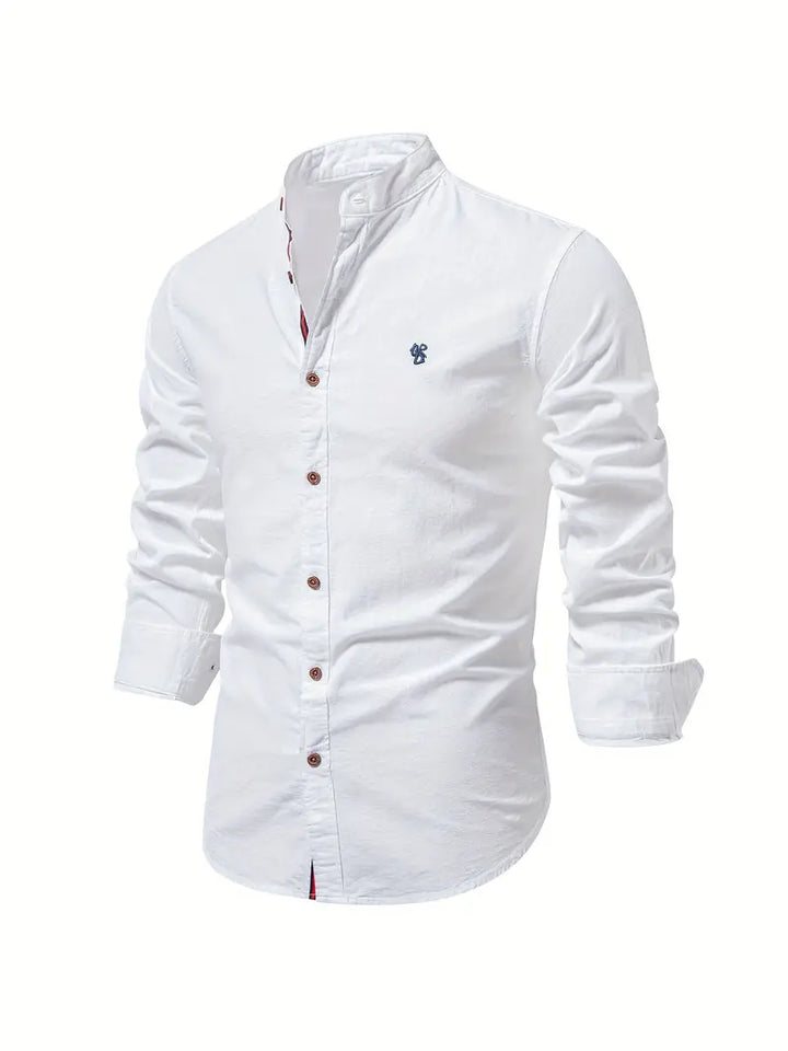 Men's casual long sleeve button-down shirt in light blue, perfect for spring fashion and everyday wear.