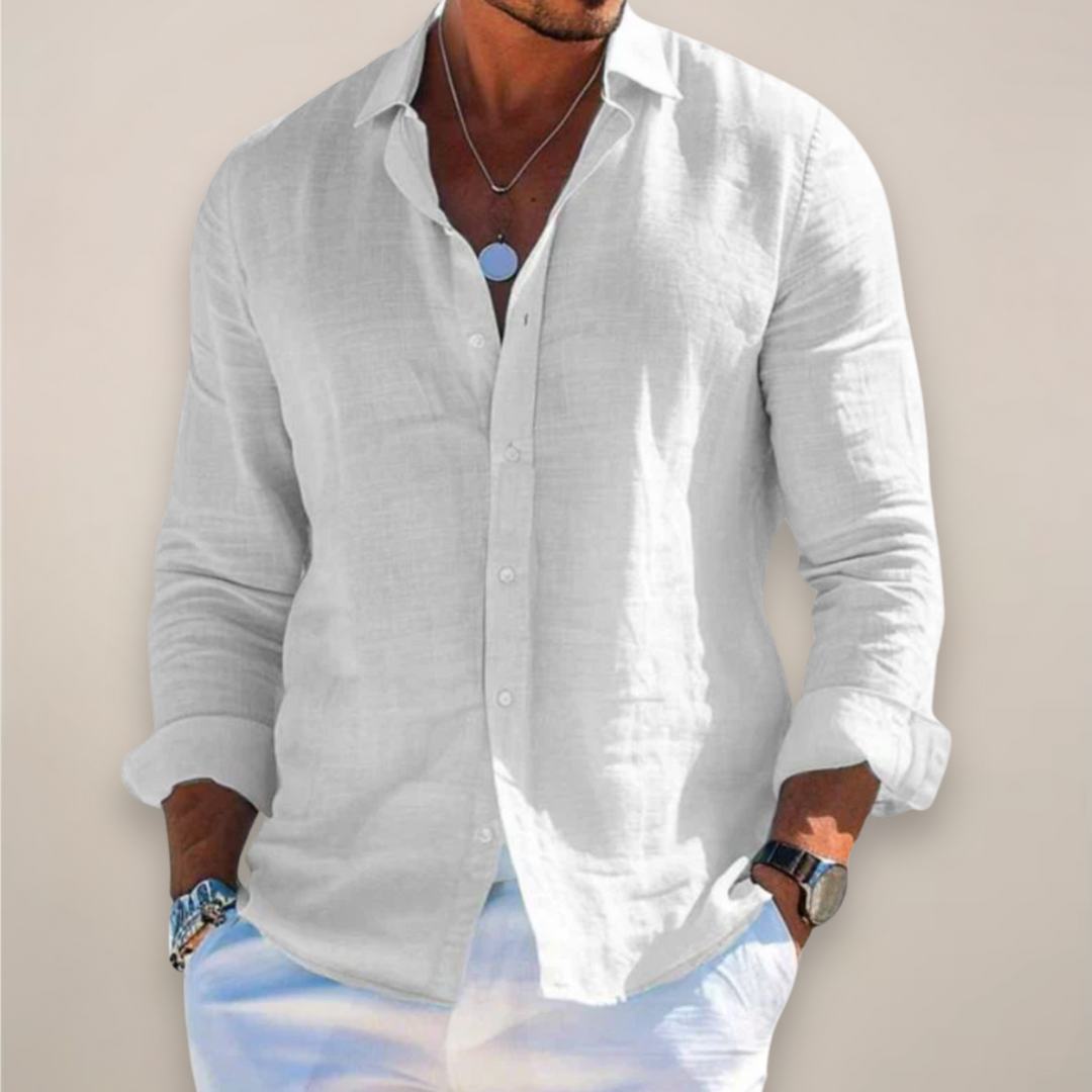 Versatile men's long sleeve button up shirt, ideal for casual summer menswear