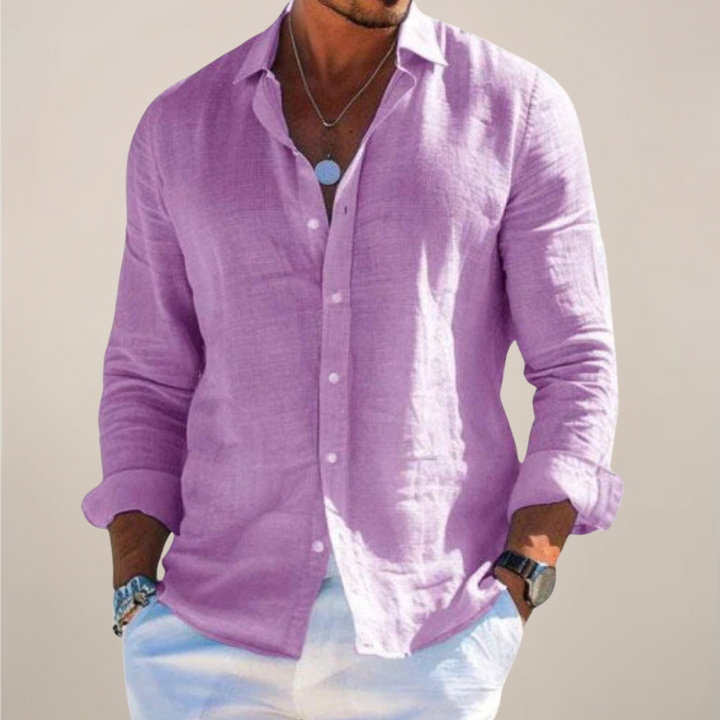 Casual menswear: a long sleeve button up shirt for men, offering a relaxed summer fit