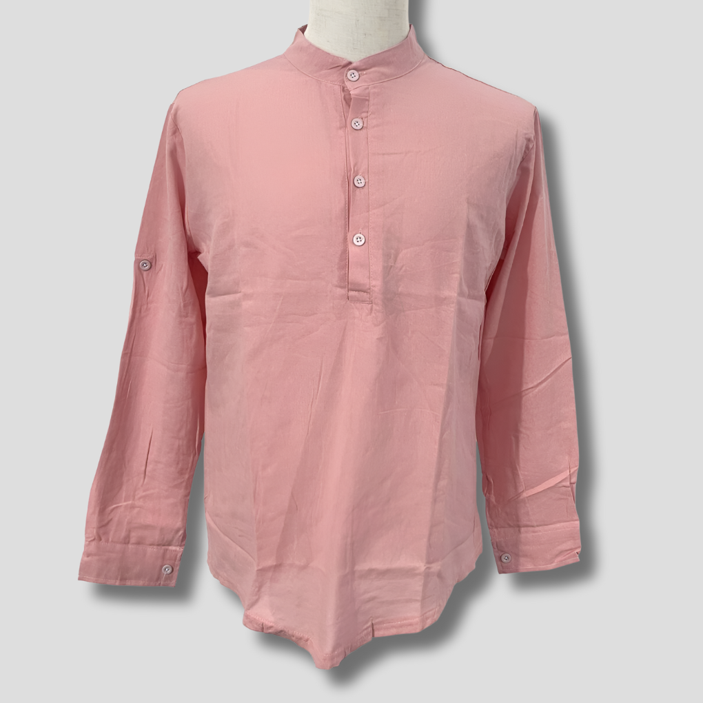 Solid color men's linen long sleeve shirt, offering essential comfort and a relaxed, casual look.