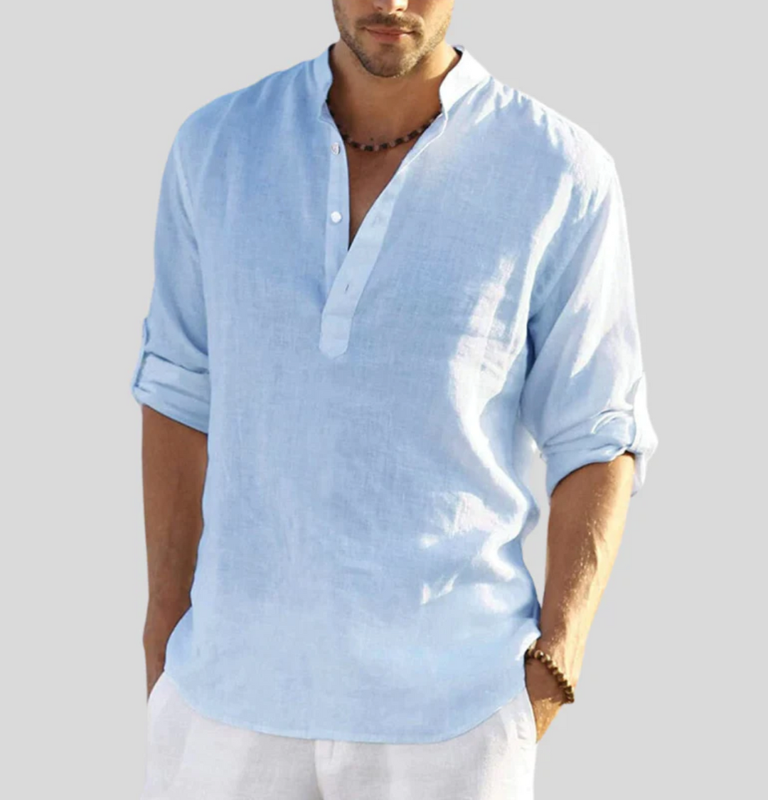 Breathable men's long sleeve shirt, ideal for casual everyday style, with a button placket
