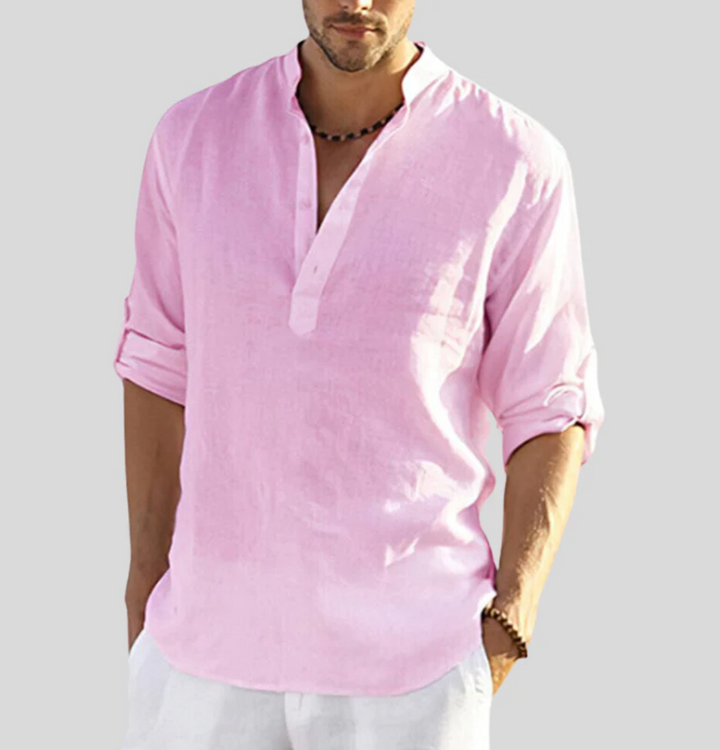 Versatile men's casual button placket long sleeve shirt, perfect for warm weather or layering