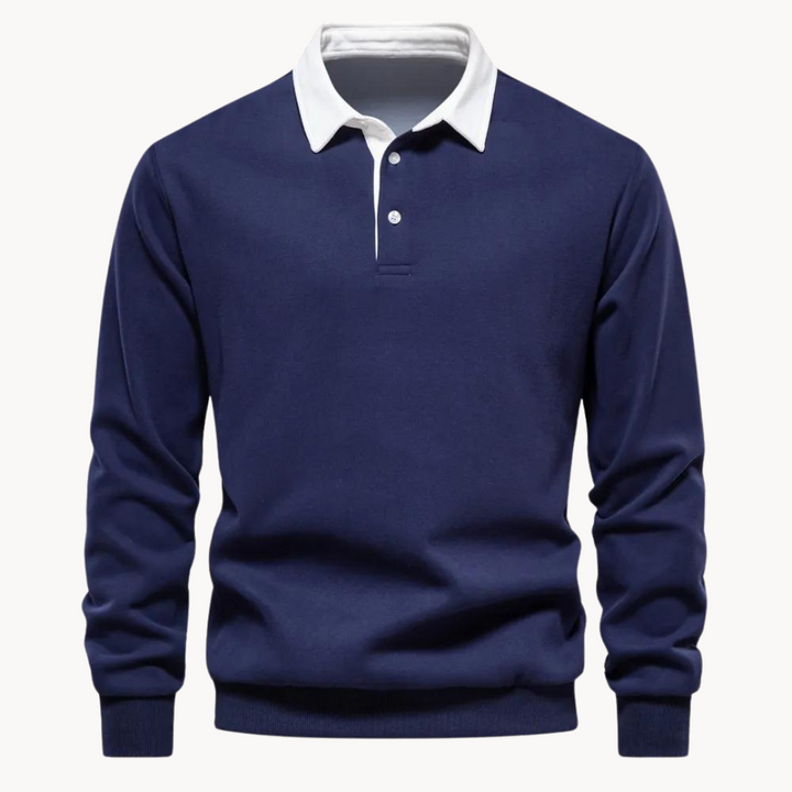 Men's fashion long sleeve sweatshirt, black with white contrast collar, perfect for casual wear