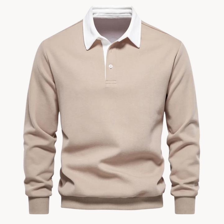 Versatile men's sweatshirt, long sleeve and contrast collar design, offering smart casual appeal