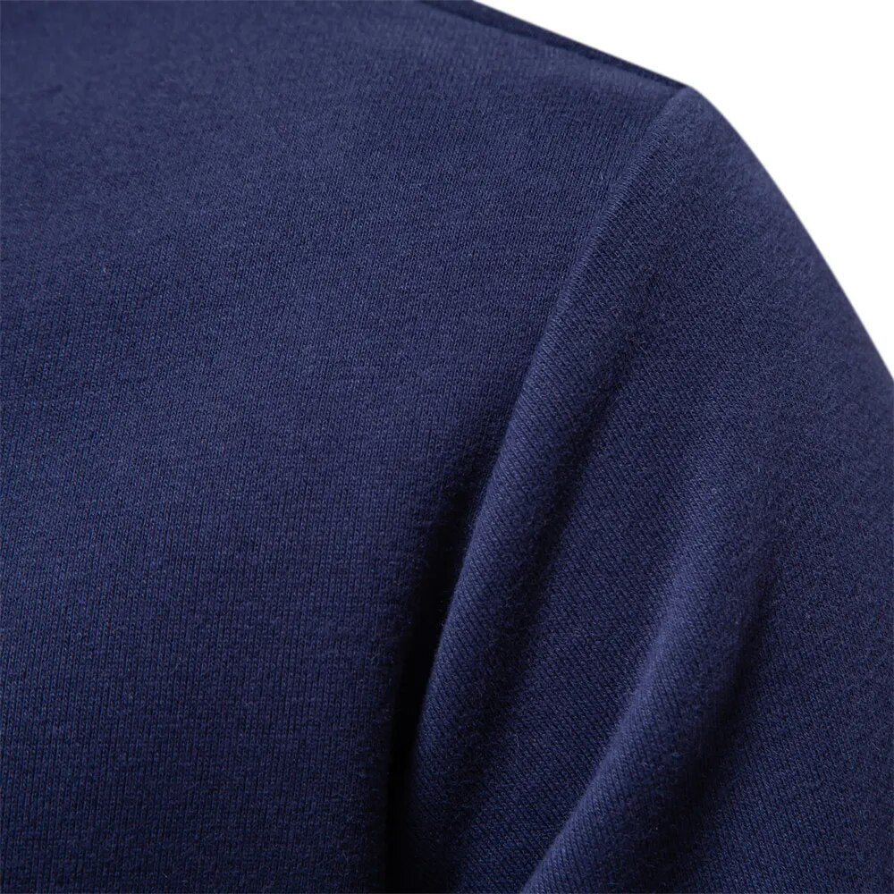 Close-up of men's crewneck sweatshirt, highlighting the fashionable contrast collar and soft fabric
