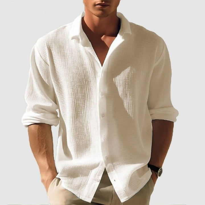 Men's casual long sleeve waffle shirt, button-up, textured fabric for effortless style and everyday comfort.