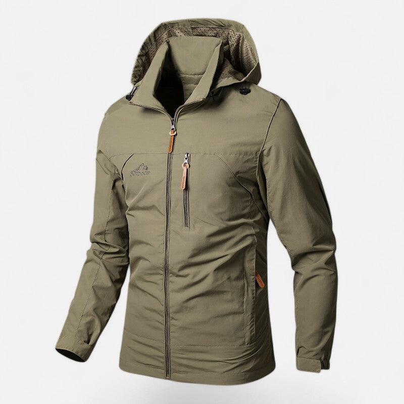 Casual men's everyday jacket with hood, loose fit, comfortable and stylish.