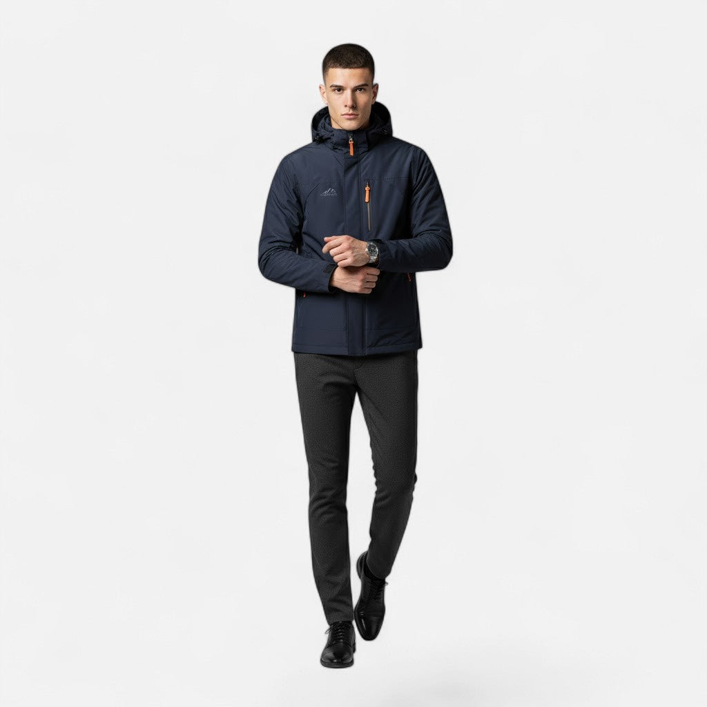 Transitional men's casual jacket with hood, loose fit, for stylish everyday fashion.
