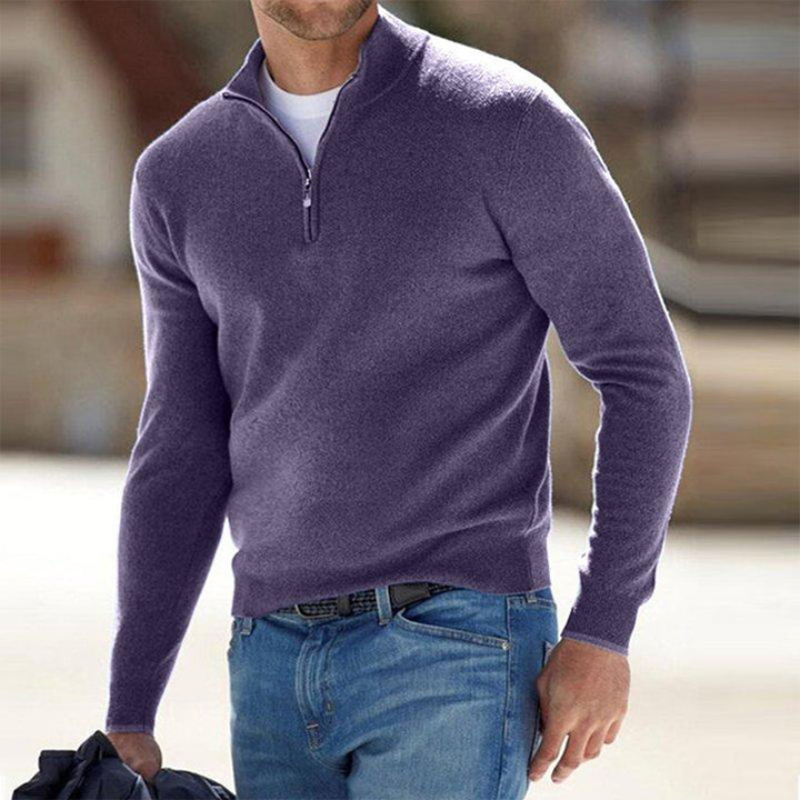 Men's casual fashion: beige long sleeve zip neck sweater, versatile and comfortable