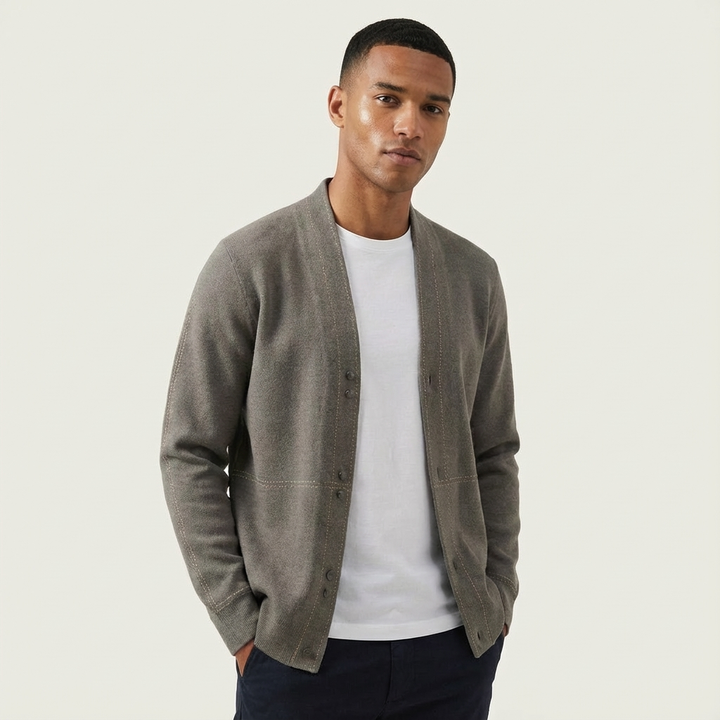 Men's casual plaid button-front cardigan, perfect for versatile layering & smart casual fall fashion.