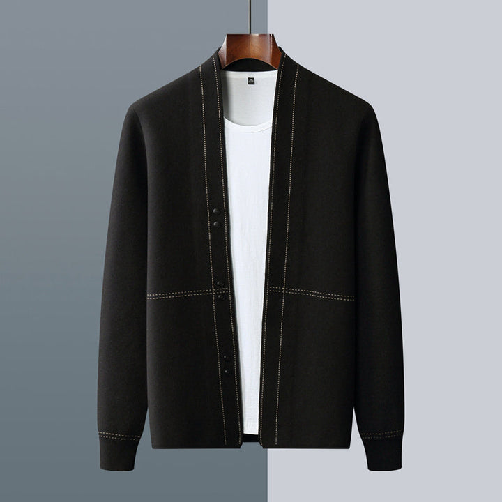 Fashionable men's button-front plaid sweater, a must-have long sleeve piece for fall & winter.