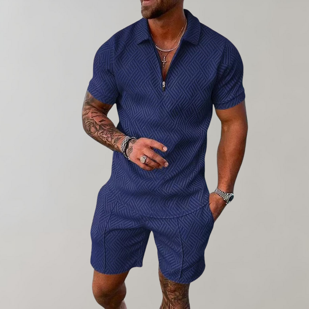 Men's casual polo shirt and shorts summer set in breathable fabric, new.