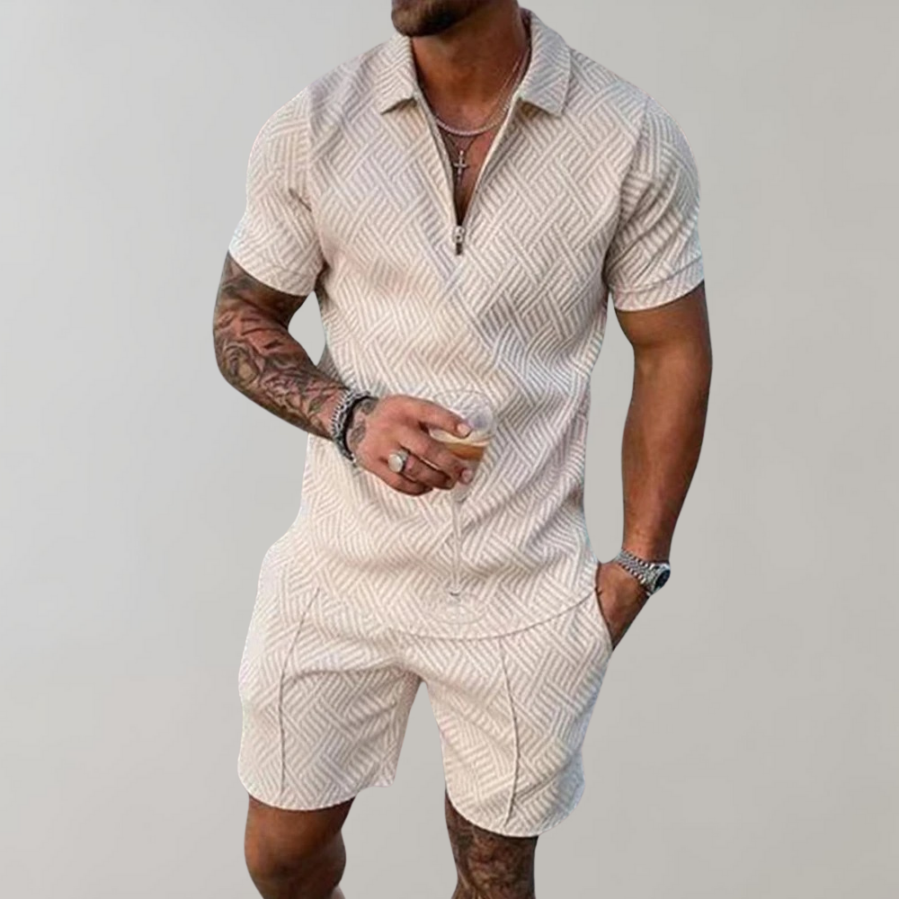 Men's apparel: breathable summer set featuring a stylish polo and shorts.