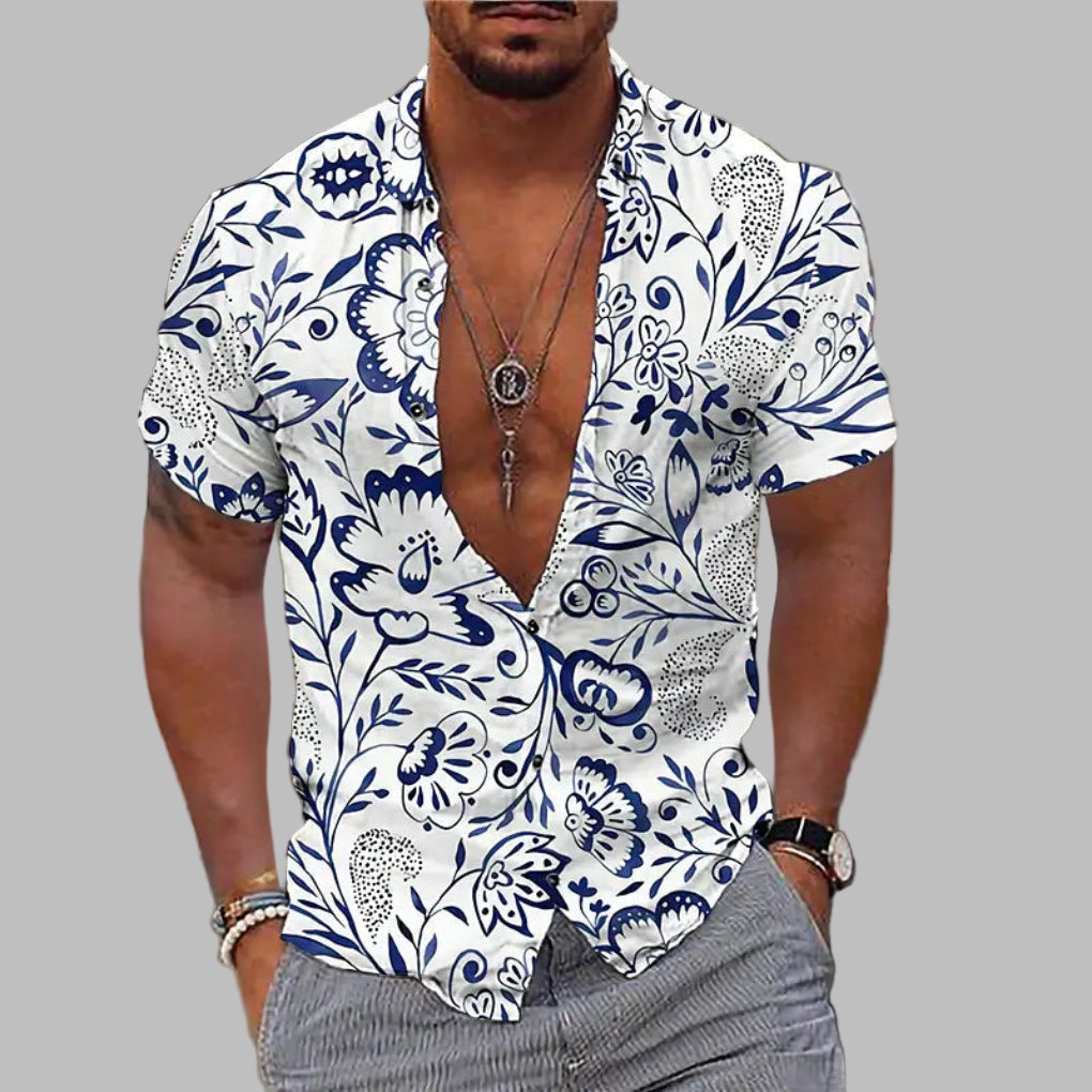 Men's casual print short sleeve shirt, perfect for summer beachwear and vacation outfits