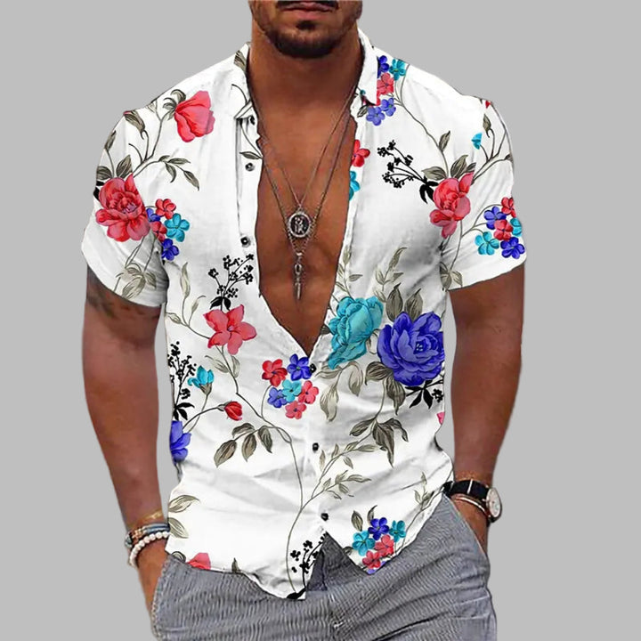 Lightweight men's summer shirt with a vibrant print, ideal for casual and beach fashion