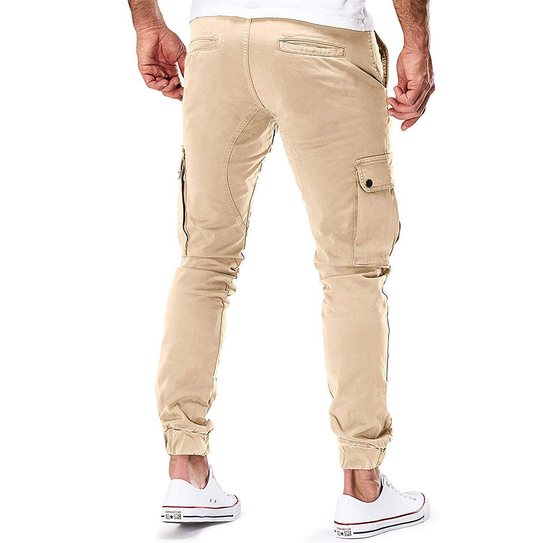 Men's relaxed fit cargo trousers in navy blue, ideal for casual wear, front view