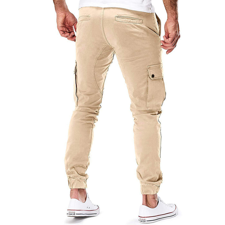 Men's relaxed fit cargo trousers in navy blue, ideal for casual wear, front view