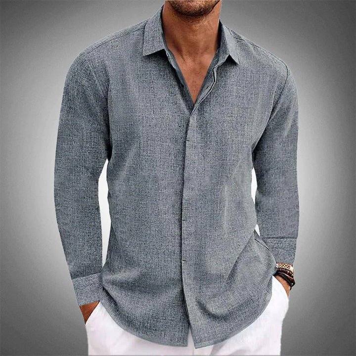 Stylish men's long-sleeve button-front shirt. Relaxed fit, perfect for casual outings, summer fashion, and everyday style.