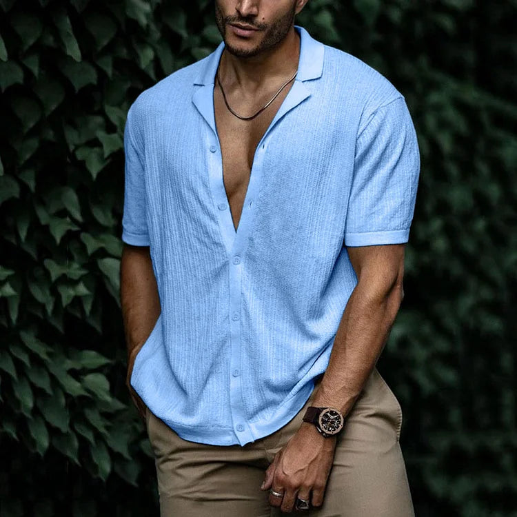Men's casual short sleeve button down shirt, perfect for summer wear and vacation outfits
