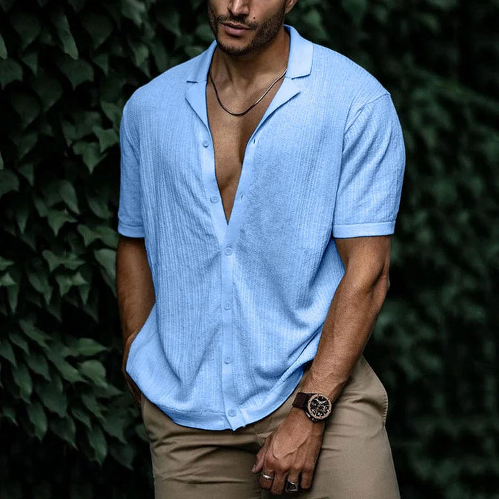 Men's casual short sleeve button down shirt, perfect for summer wear and vacation outfits