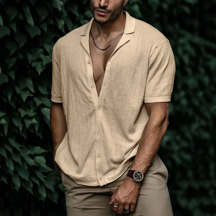 Stylish men's casual shirt with short sleeves and button down front, great for mens fashion