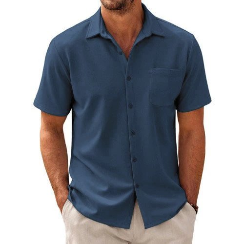 Comfortable men's relaxed fit button-up shirt, short sleeve, perfect for summer, everyday wear & style.