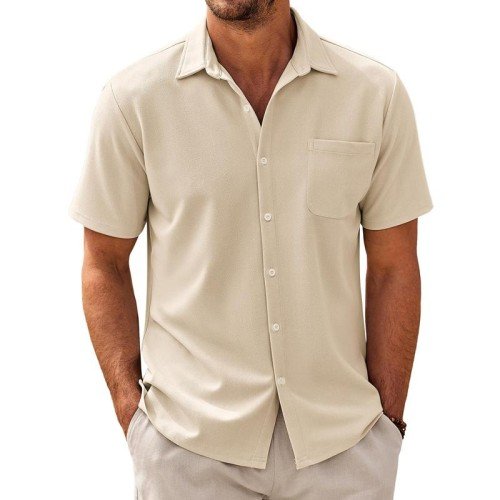 Versatile men's short-sleeve button-up shirt with chest pocket, great for casual and everyday fashion.