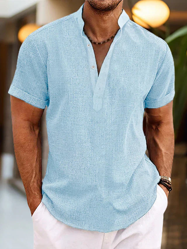 Stylish men's short sleeve Henley shirt, perfect for everyday casual wear