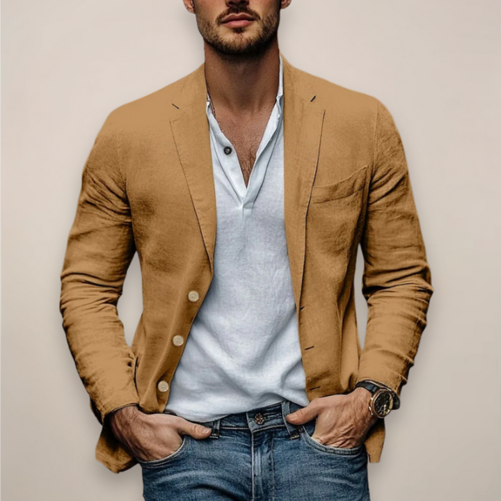Modern men's blazer in a casual summer style, ideal for warm weather layering.