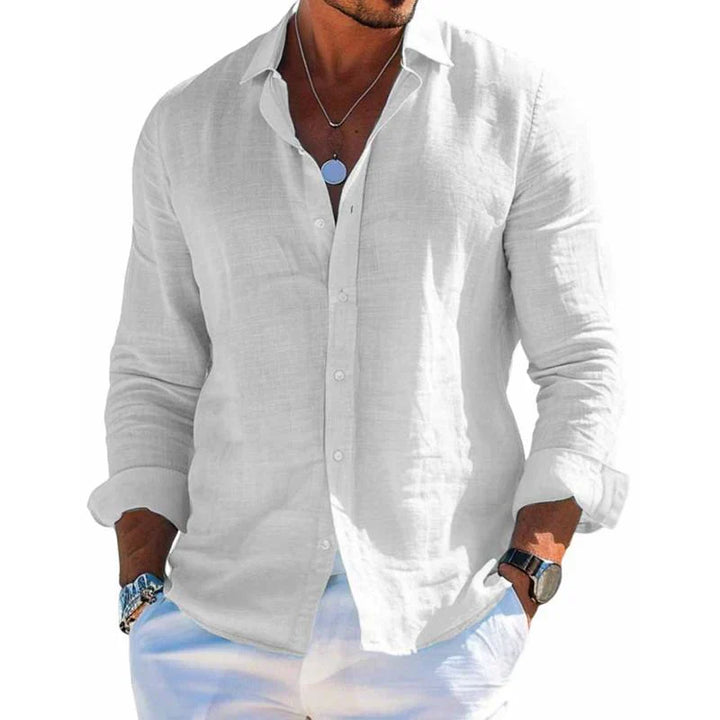 Versatile men's solid color casual button-front shirt, ideal for summer and everyday wear.