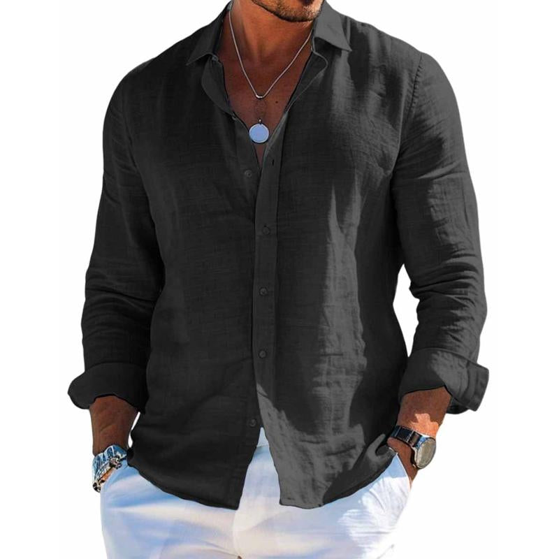 Fashionable men's casual summer shirt with button-front, long sleeves, great for warm weather.