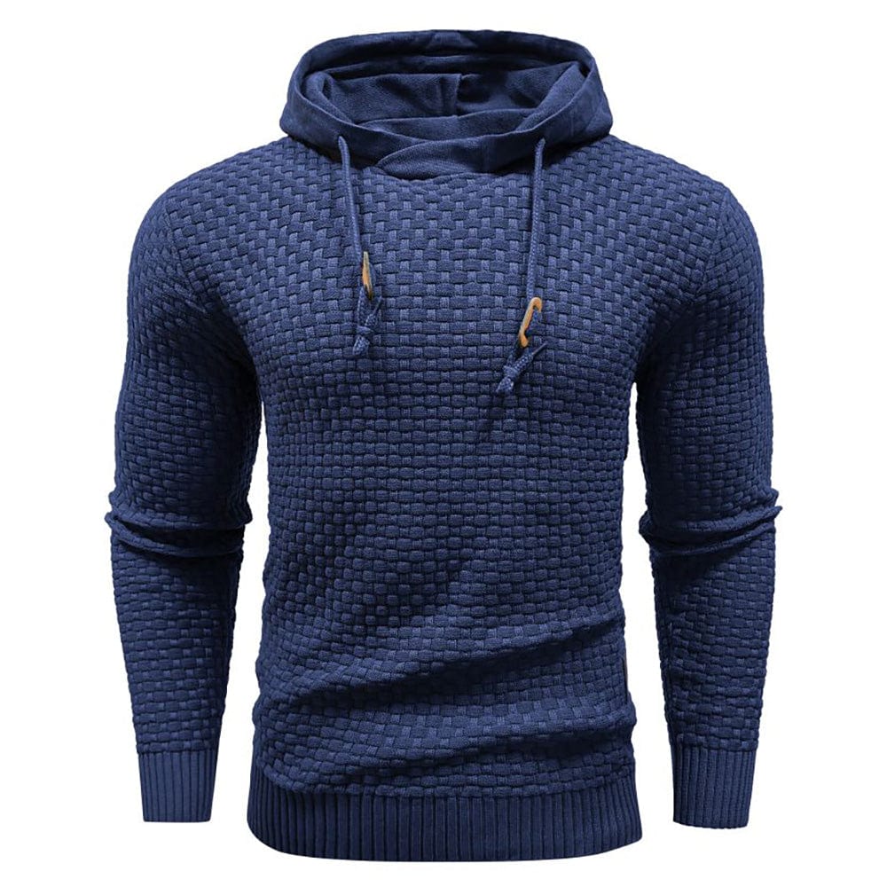 Warm men's textured casual hoodie, pullover style with a cozy drawstring hood.