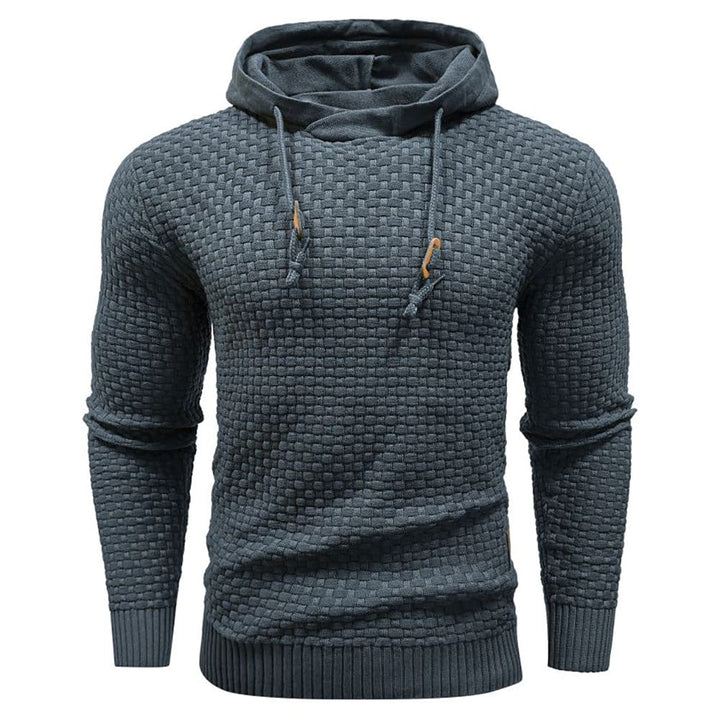Long sleeve men's hoodie, casual textured fabric, great for streetwear and comfort.