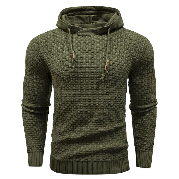 Men's casual textured pullover, a versatile hoodie with an adjustable drawstring hood.